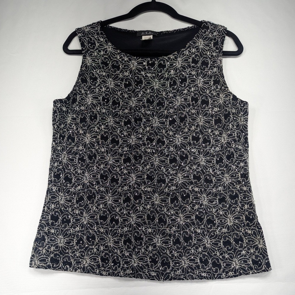 JTB Black Lace Floral Sleeveless Top Blouse Women's Plus Size L Made in USA‎